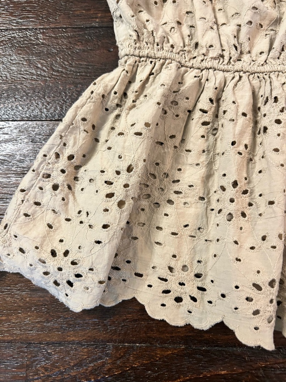 American Eagle Outfitters Cotton Light Brown Eyelet Tie-Strap Peplum Top - Picture 2 of 9